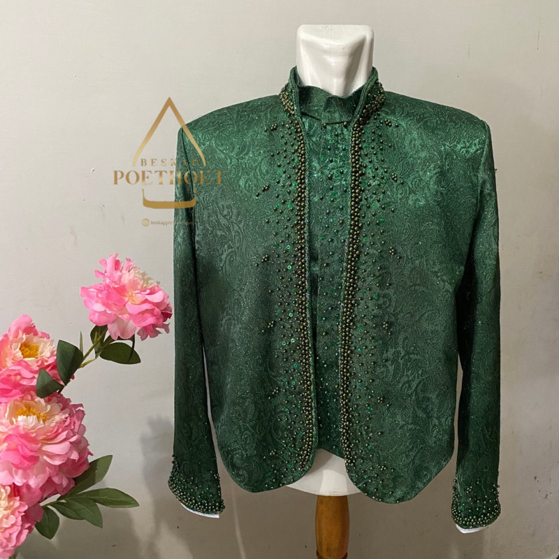 Beskap Jawa solo hewes hijau emerald kain jaguar