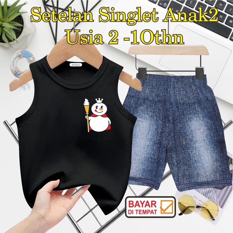 ((IB))SETELAN ANAK2 SINGLET SEMI JEANS/LOGO MIXUE DIGITAL SABLON