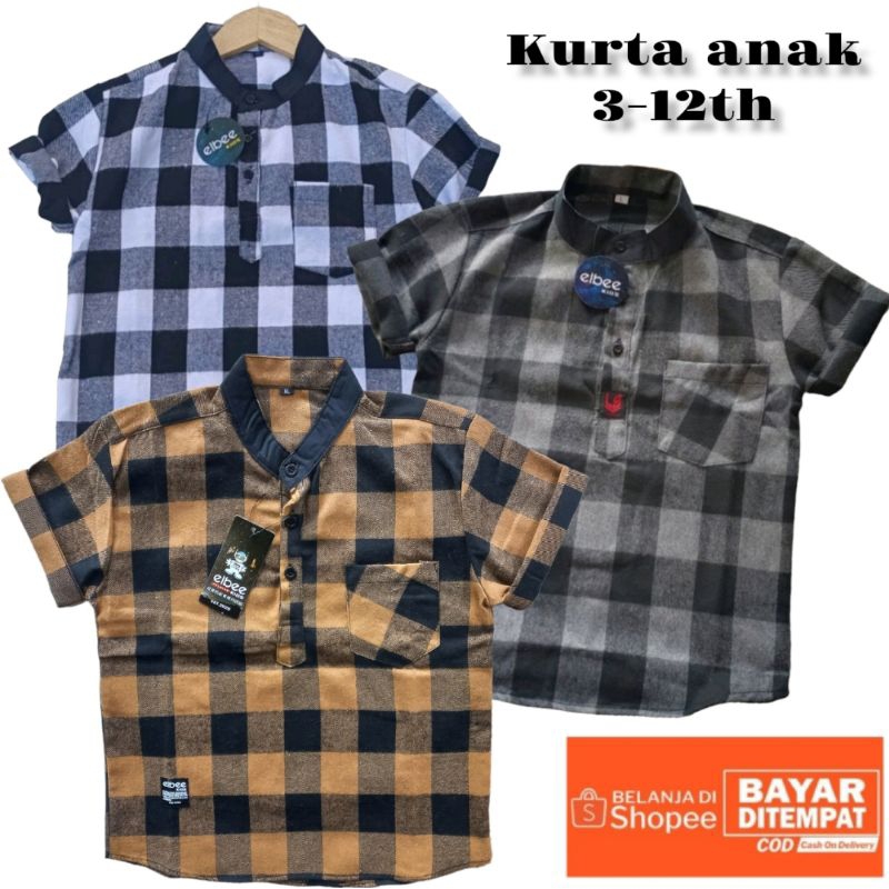 kemeja flanel Kurta anak kemeja koko kurta anak flanel atasan kourta anak usia 3-13tahun