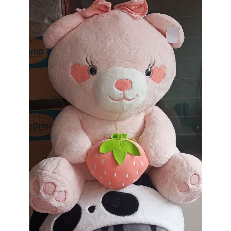 BONEKA BERUANG PINK STROBERI EKSTRA JUMBO