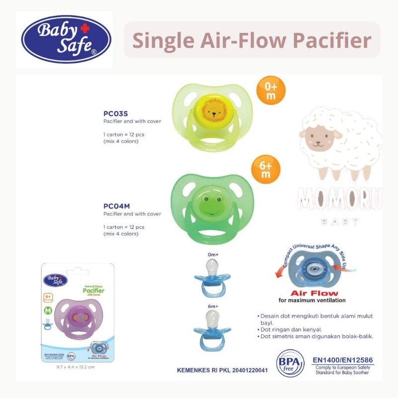 Baby Safe Empeng Bayi Single Air Flow Pacifier 0m 6m PC03S PC04M Dot Bayi