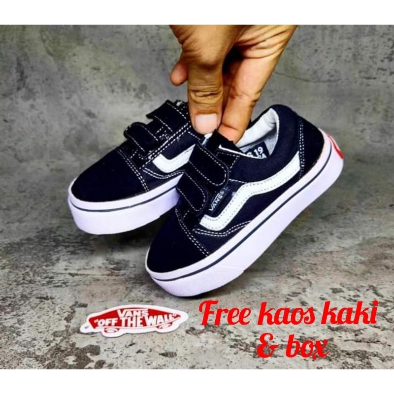 Sepatu Vans Anak Old Skool Hitam Velkro Sekolah Sepatu Anak Sneakers Old Skool Premium