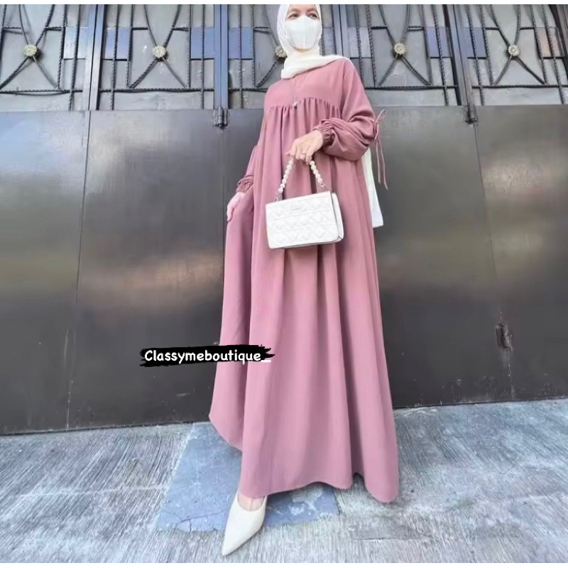 Fayola dress crinkle airflow premium / dress terbaru baju muslim termurah / dress gamis lebaran crin