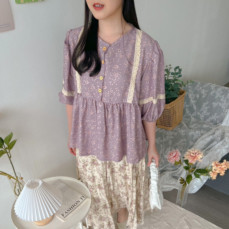 KANON - Jenna Floral Blouse - Blouse pantai / musim panas motif bunga-bunga lengan balon