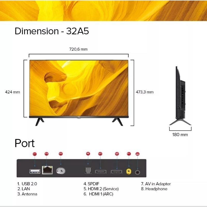 TCL 32A5+ Smart TV 32 Inch Android 11 Garansi Resmi