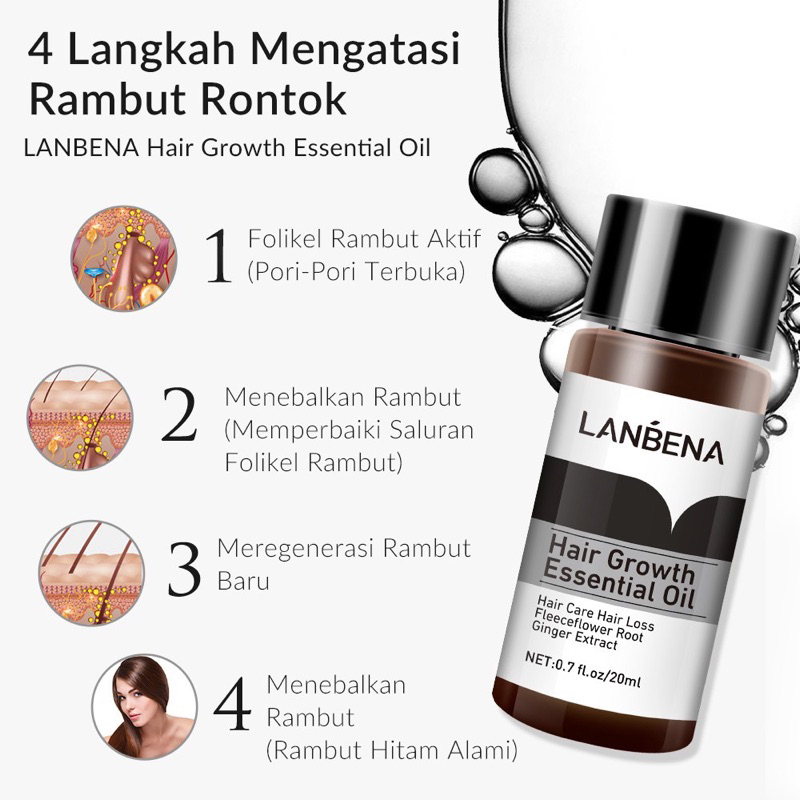 LANBENA Hair Growth Essential Oil - Mencegah Kerontokan Oil Liquid Treatment Preventing Hair Loss Fast Powerful Regeneration