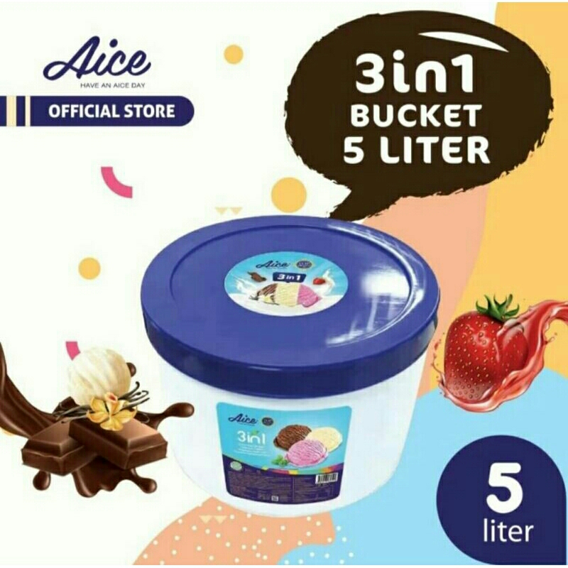 

ICE CREAM AICE 5 liter 3 rasa cokelat, strawberry dan vanilla