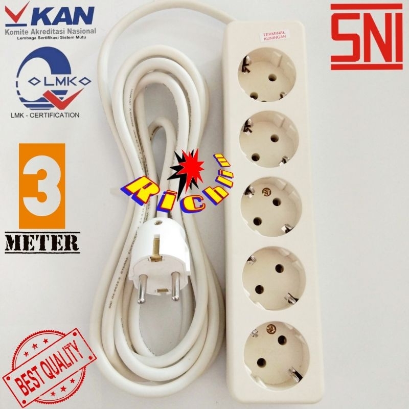 STOP KONTAK UTICON 5 LUBANG+3 METER KABEL ETERNA+STEKER ARDE BROCO/COLOKAN LISTRIK