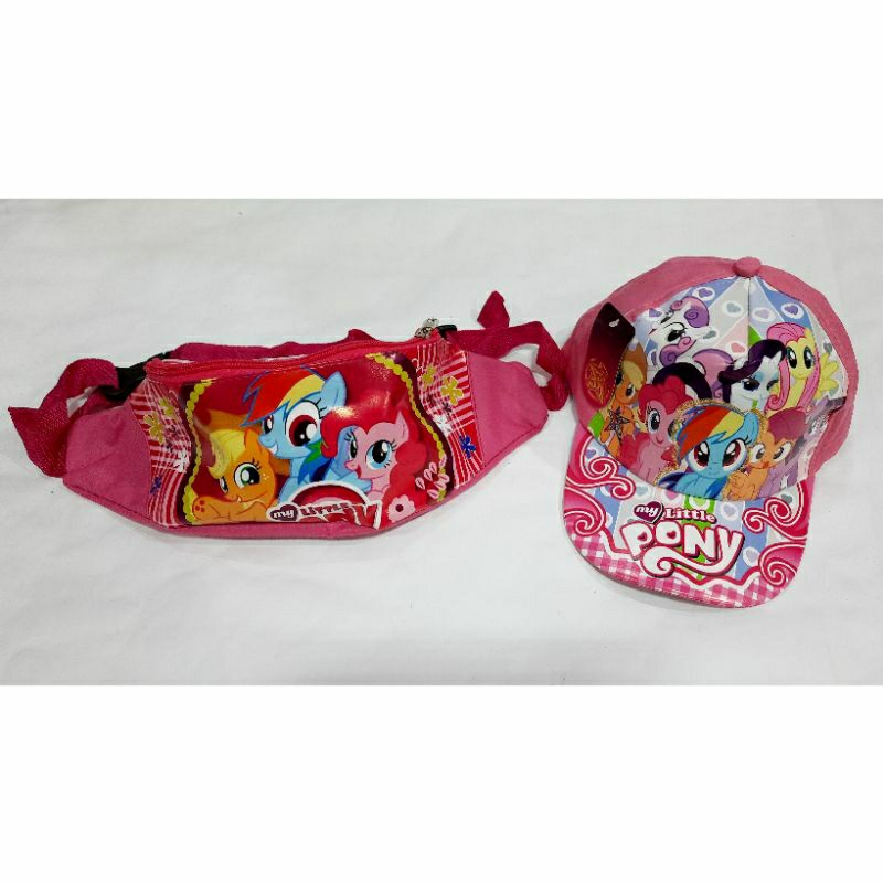 Paket kado Topi dan Tas pinggang waist bum bag bumbag anak karakter My Little Pony Kuda Poni murah B