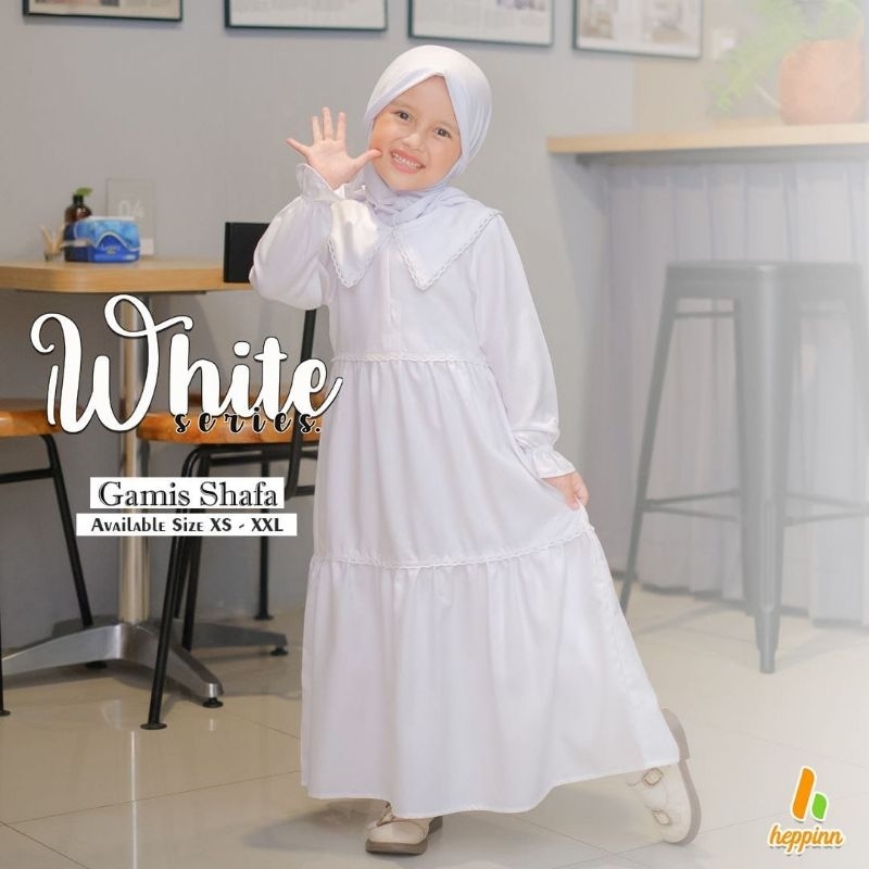 HEPPINN Set Gamis Anak Putih Series Shafa Bahan Katun Madinah Adem