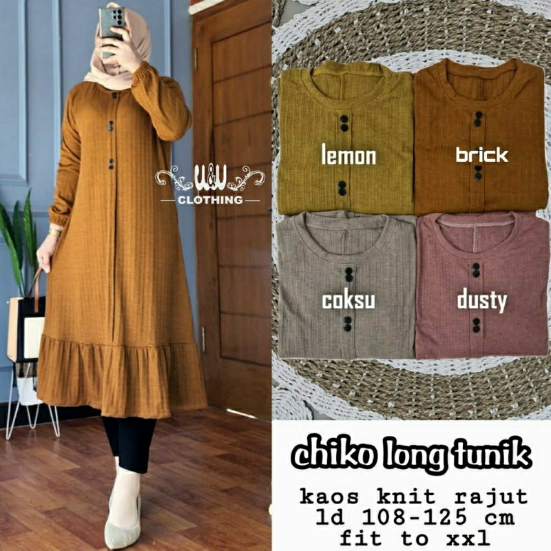 Chiko Long Tunik, TUNIK WANITA CANTIK MODIS FIT XXL LD 108-125 BAHAN KAOS KNITE RAJUT IMPORT TERMURAH OOTD KEKINIAN TERLARIS