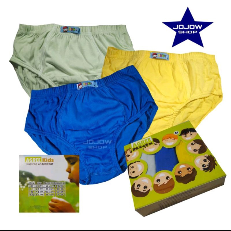 3 pcs celana dalam cd anak laki laki agree kids dengan tiga warna polos / Celana dalam anak laki