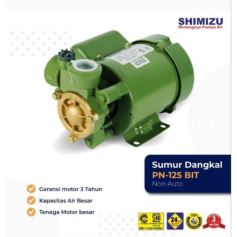 SHIMIZU PN125BIT Pompa Air Sumur Dangkal Non Auto 9 meter 125 Watt PN 125 BIT