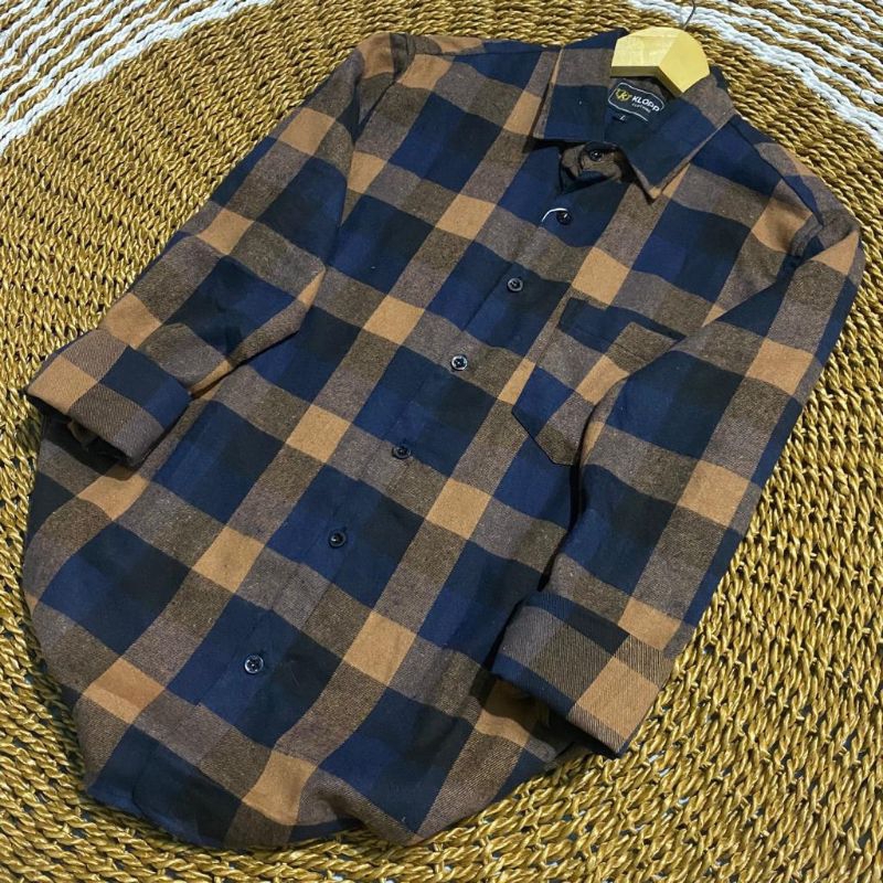 kemeja flanel lengan panjang remaja bestseller-3d coklat navy