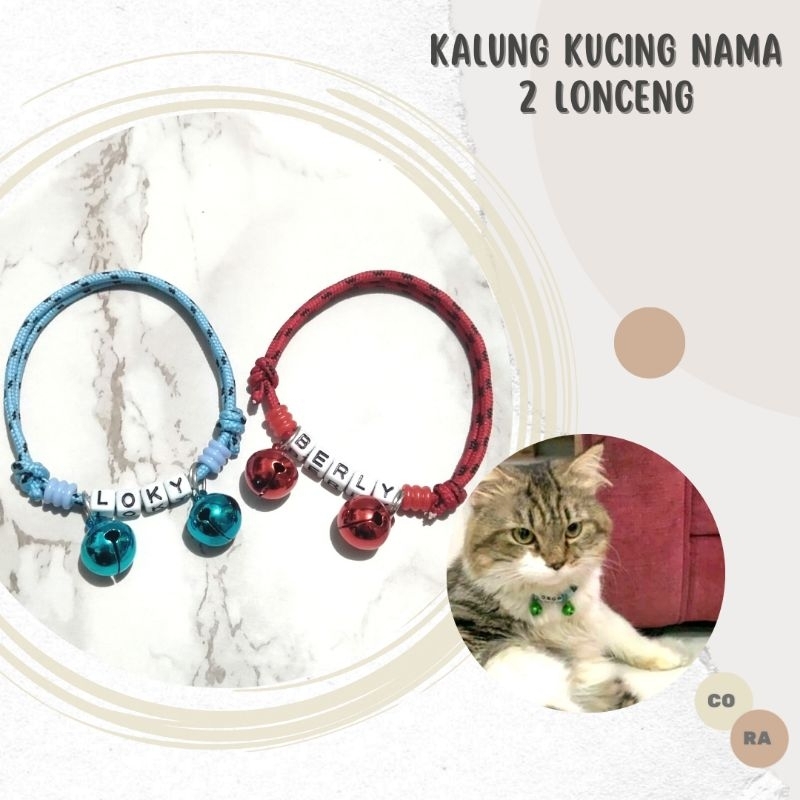 [CORA] Kalung Kucing Custom Nama Tali Prusik Adjustable Model 2 Lonceng