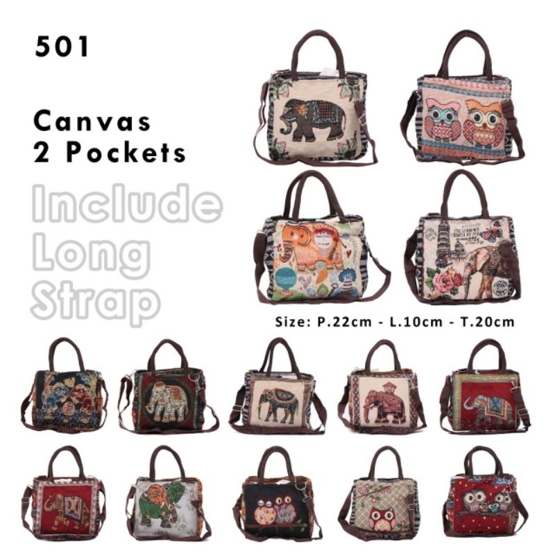 tas selempang kanvas mini etnik  - oleh oleh thailand - tas selempang etnik