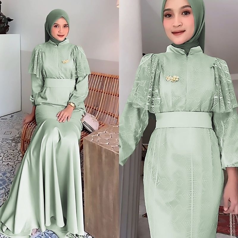 Baju Gamis Maxi Wanita Remaja Pakaian Hari Raya Lebaran Idul Fitri 2023 Gamis Brukat Celline Trend K