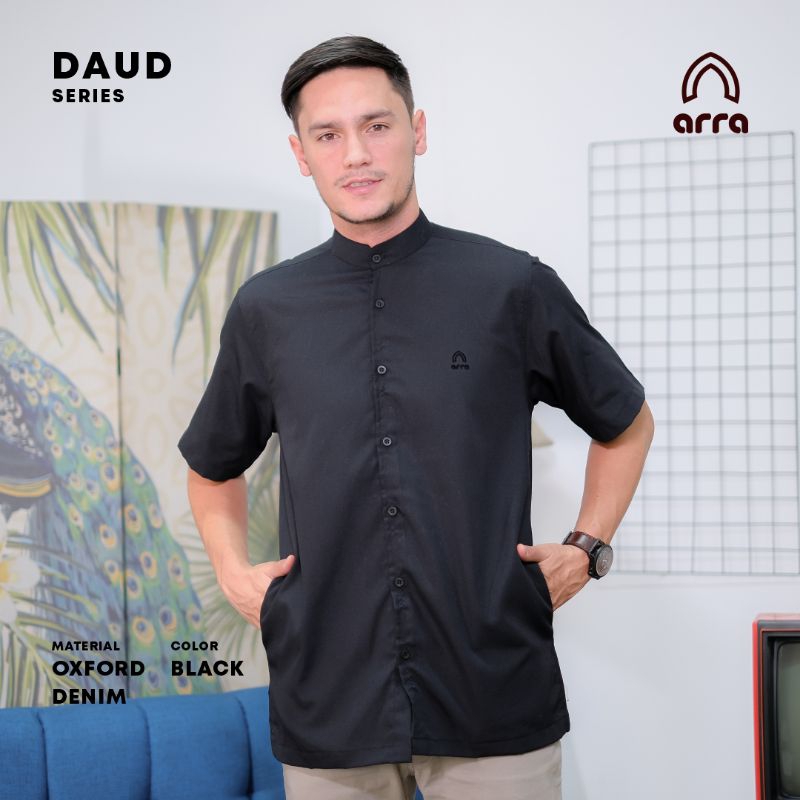Baju Koko Pria Muslim Simple Bandung Koko Daud Black