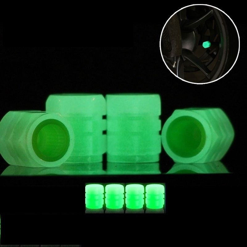 Tutup Pentil Ban Sepeda Motor Mobil Glow In The Dark Luminous Neon 1pc Tutup Pentil Lampu Nyala Tanpa Baterai