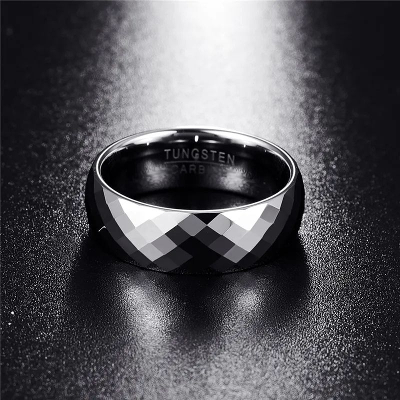 Cincin Tungsten Carbide Multi Faceted Dome 8 mm Original Minimalis High Quality