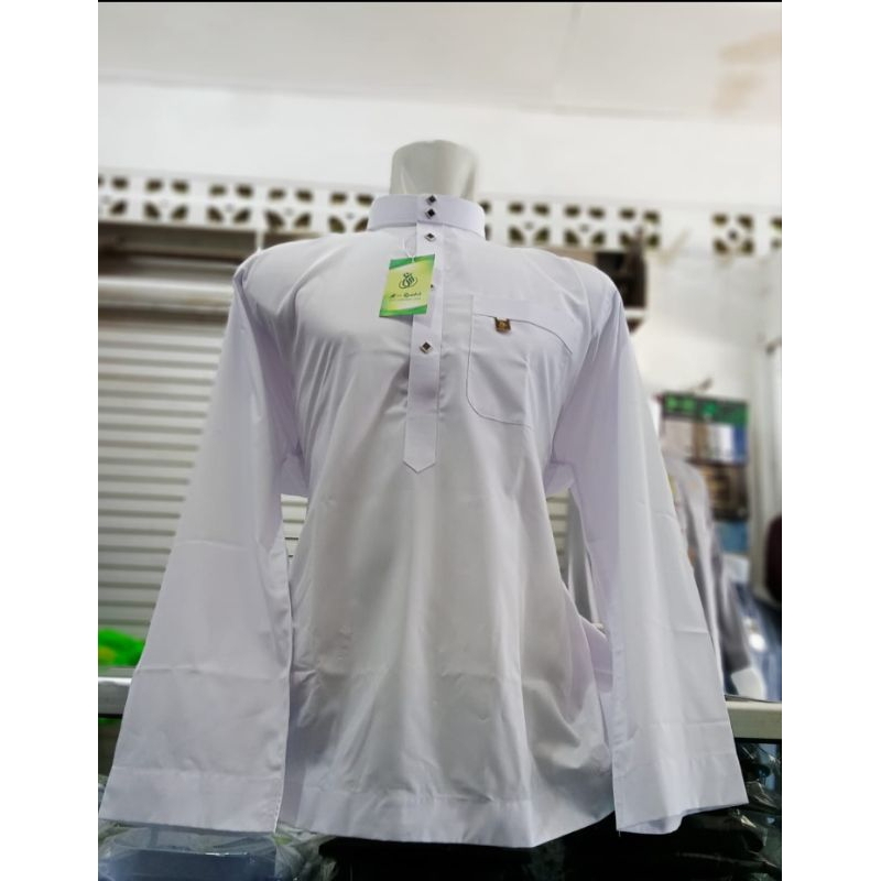 Baju koko semi gamis warna putih/Baju muslim/pakaian muslim pria dewasa/ Al Raudah