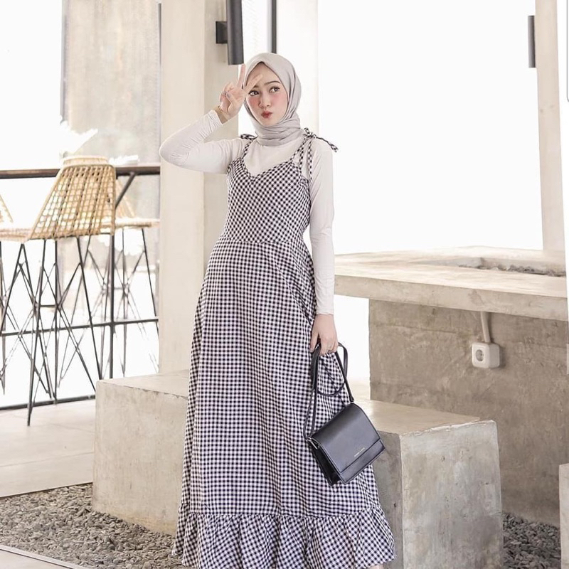 Gingham Long Overall Korean Style ala Selebgram