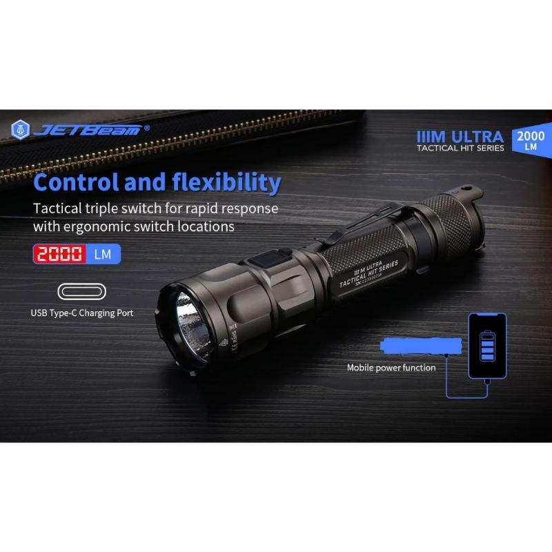 JETBeam Senter LED CREE XHP35 HD Tactical USB Rechargeable IPX8 2000lm - IIIM ULTRA