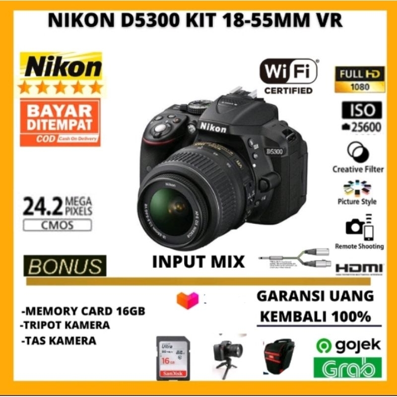 Jual NIKON D5300 kit 18-55mm VR kamera vlog  WiFi [FREE ACCESPRIES KAMERA]  Shopee Indonesia