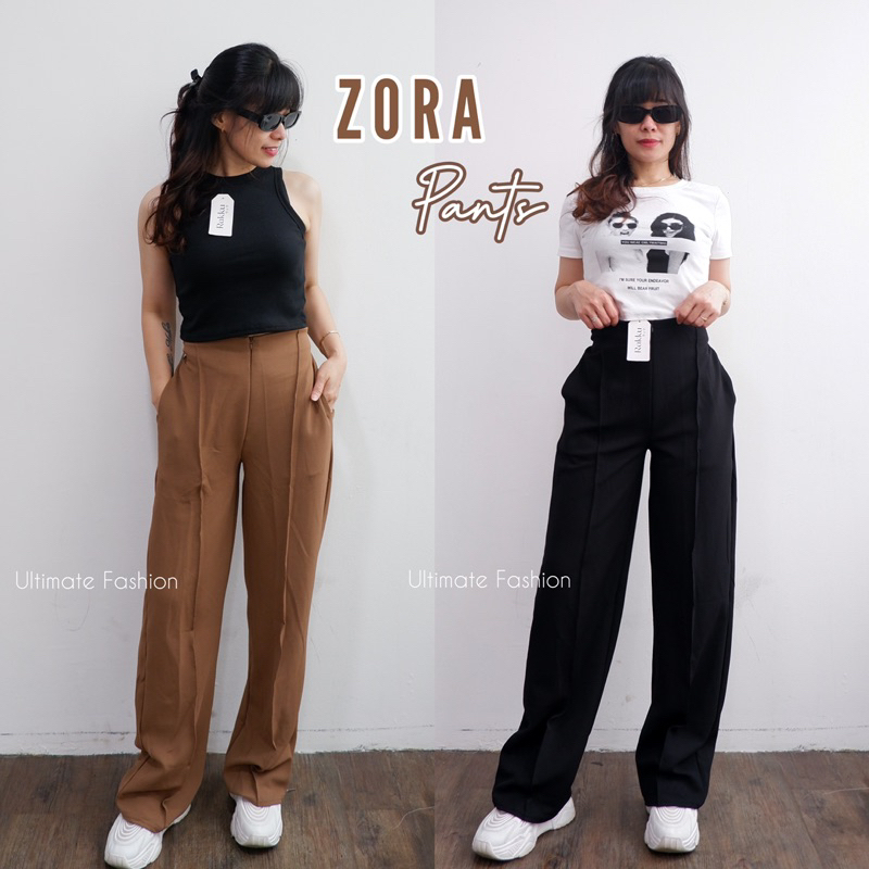 Zora Zipper Cullote Pants - Celana Kulot Sleting Bahan Scuba Crepe Premium - Celana Panjang Wanita Import 833