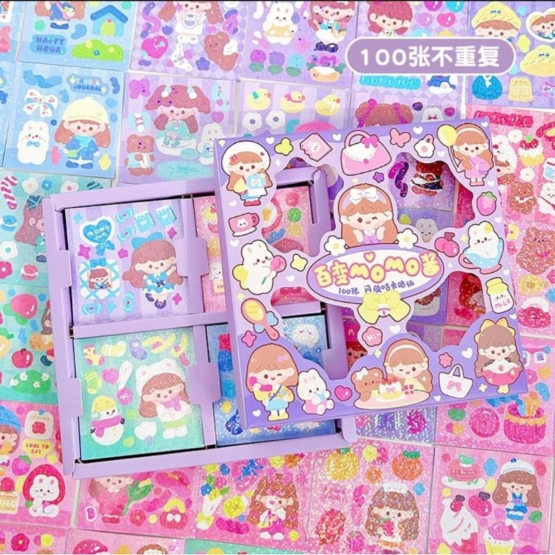 [ULTRATOYS] STICKER ISI 100 NEW MOMO MINI GLITTER AESTHETIC LUCU