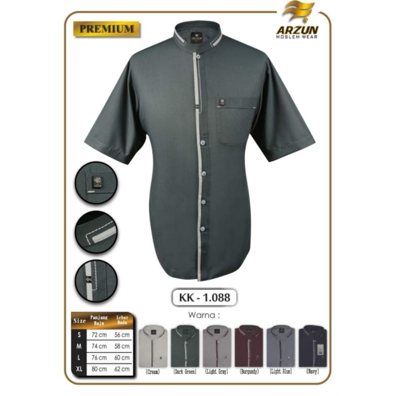 Baju Kemeja Koko ARZUN Premium Warna lengan pendek dan lengan panjang kode 1088 MODEL TERBARU