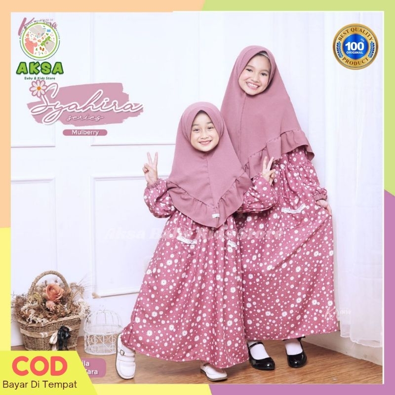 Gamis Anak Couple Perempuan Set Jilbab Motif Kekinian 3-12 Tahun
