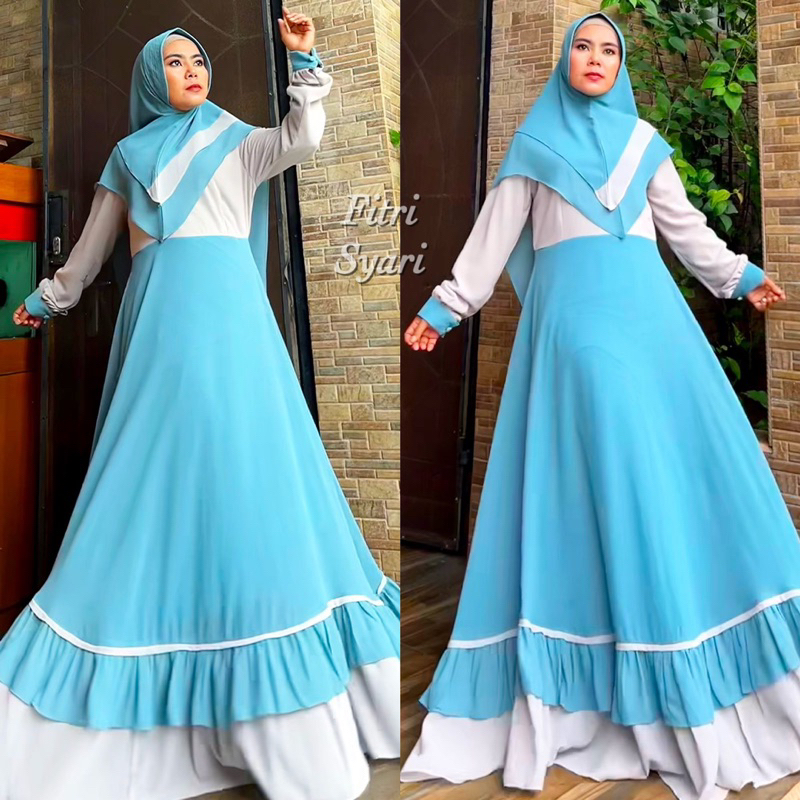 NEW COLLECTION GAMIS SYARI FITRI MEWAH / GAMIS LEBARAN 2023 / GAMIS CERUTY BABYDOLL + HIJAB 7 YAR / 