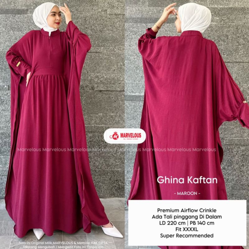 GHINA KAFTAN BY MARVELOUS / KAFTAN DRESS POLOS MUSLIMAH / Kaftan airflow wanita