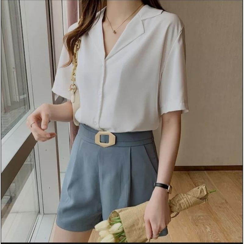 ATASAN WANITA LENGAN PENDEK / BLOUSE POLOS LENGAN PENDEK WANITA / KEMEJA POLOS TERLARIS