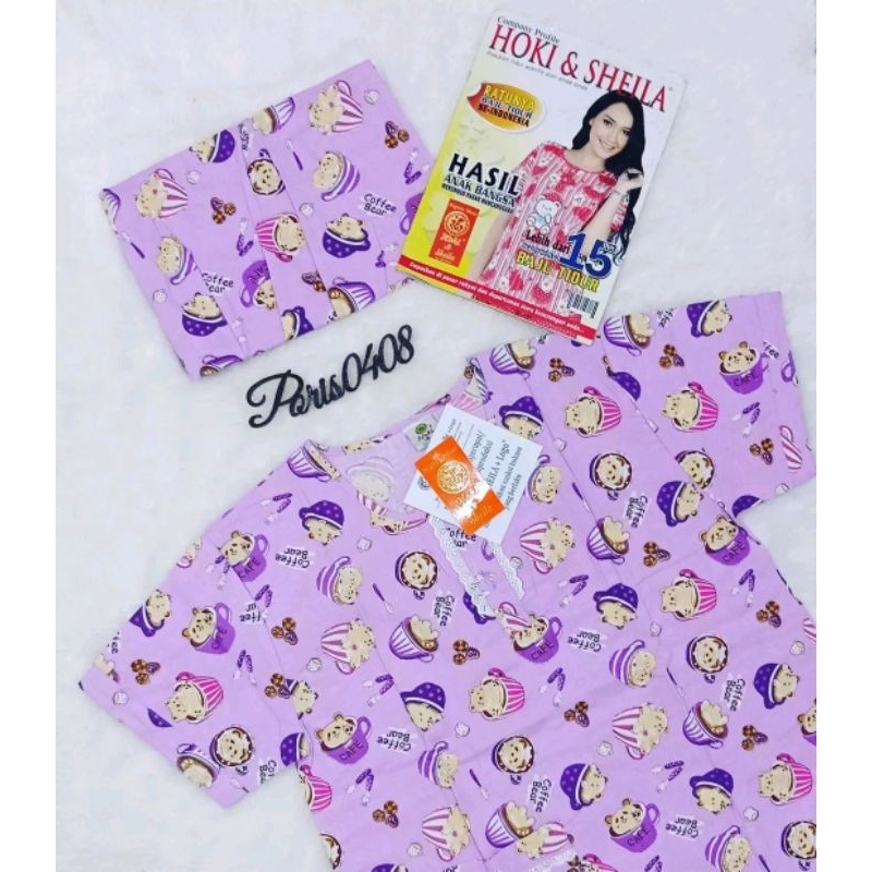 Baju Tidur HOKI &amp; SHEILA Katun wanita Celana 3/4 (Bear Coffee)
