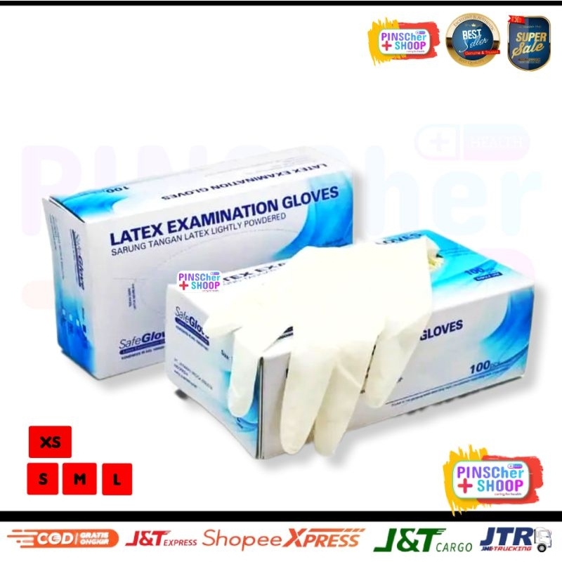 SARUNG TANGAN LATEX MERK SAFEGLOVE HANDSCOON LATEX BEDAK ISI 100 / BOX