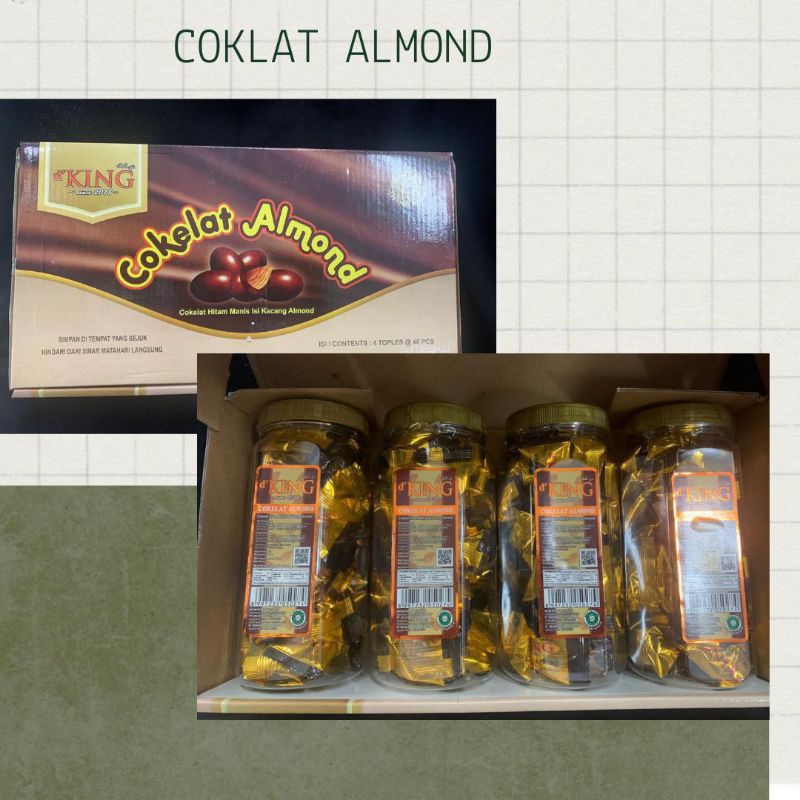 

coklat almond d'king/coklat almond/coklat/1box isi 4botol @40pcs/ coklat almond top queen 4 toples