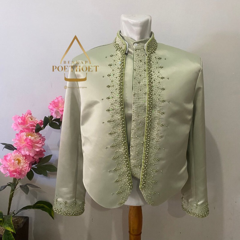 Beskap Jawa / hewes Solo / beskap krowok / basofi pengantin baju pengantin hijau Sage / Sage green