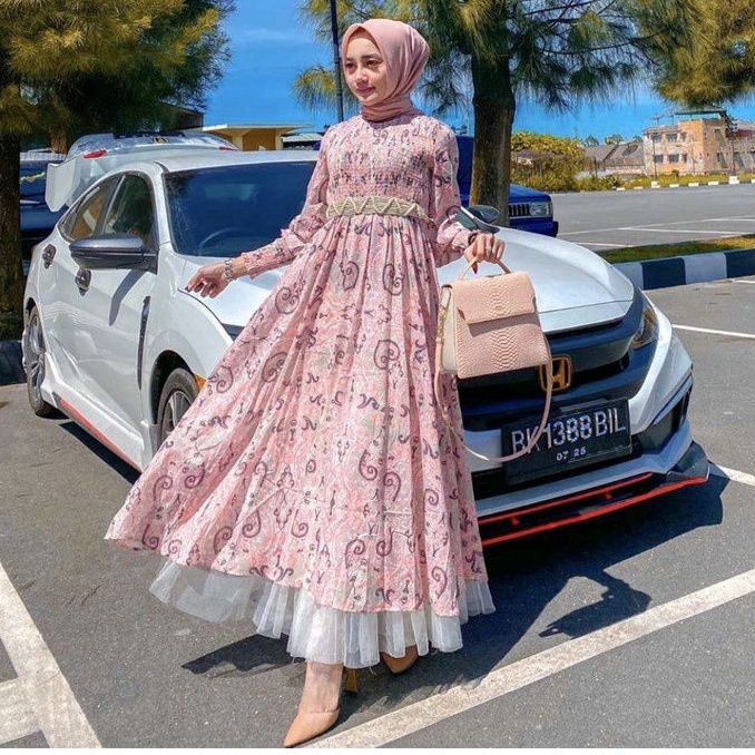 08110 Baju maxidress longdress Maxi dress pesta dres Korea Korean style kerut premium wanita import 