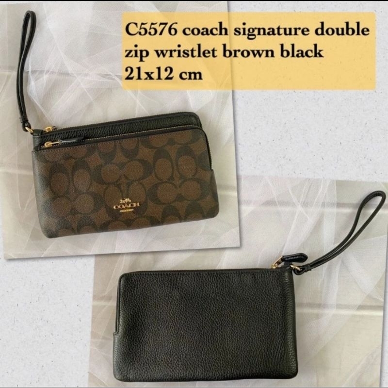 C5576 Coach Authentic Original / Signature Double Zip Wristlet Brown Black i