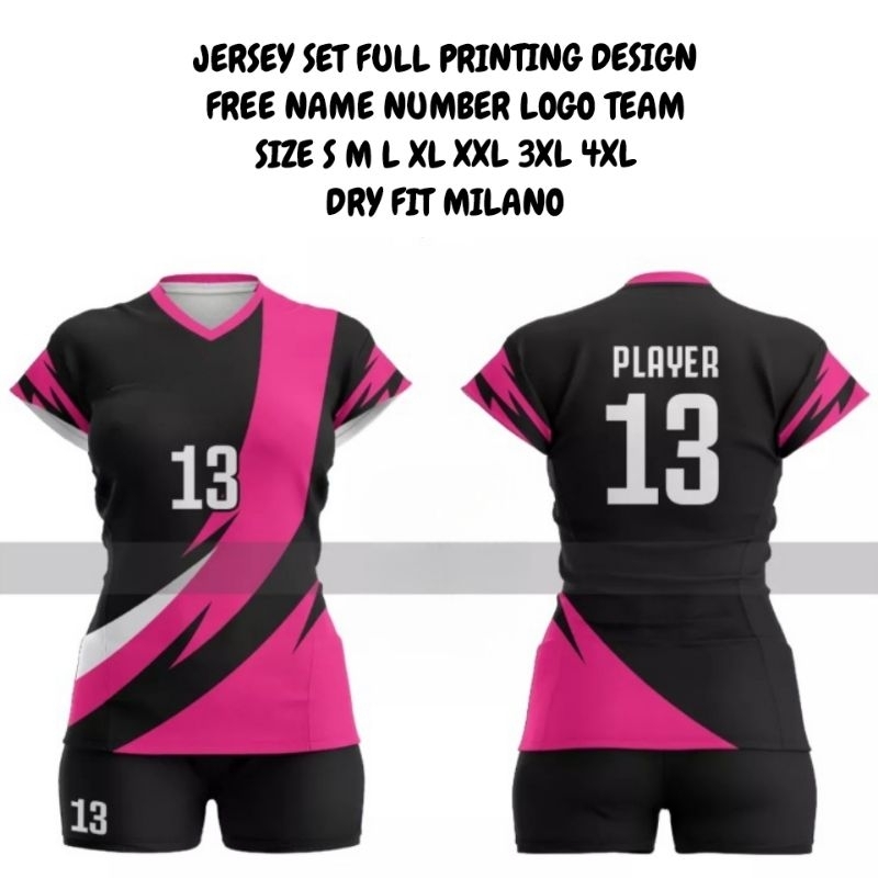 Setelan Kaos Jersey Voli Volley ball Bola Futsal Cewek Perempuan Wanita 13 Pink Hitam