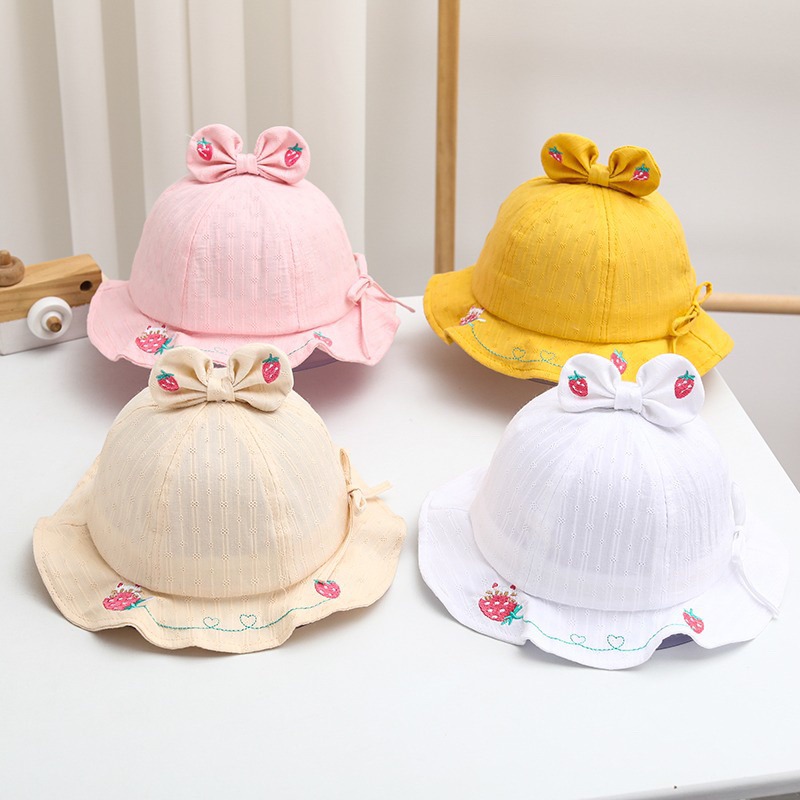 9-22 bulan Topi Bucket Anak Perempuan  Model Motif dan Straw