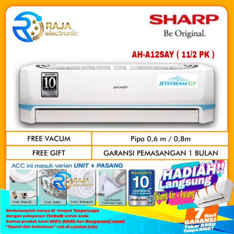 AC SHARP 11/2 PK AH-A12SAY STANDART THAILAND R32 + INSTALASI &amp; MATERIAL