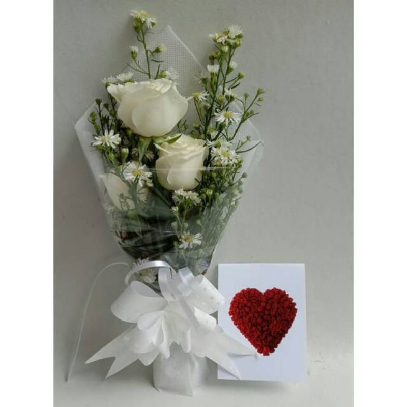 Buket Wisuda / Buket Wedding / Buket Lamaran / Buket Birthday / Buket Bunga Mawar Putih Asli Jogja