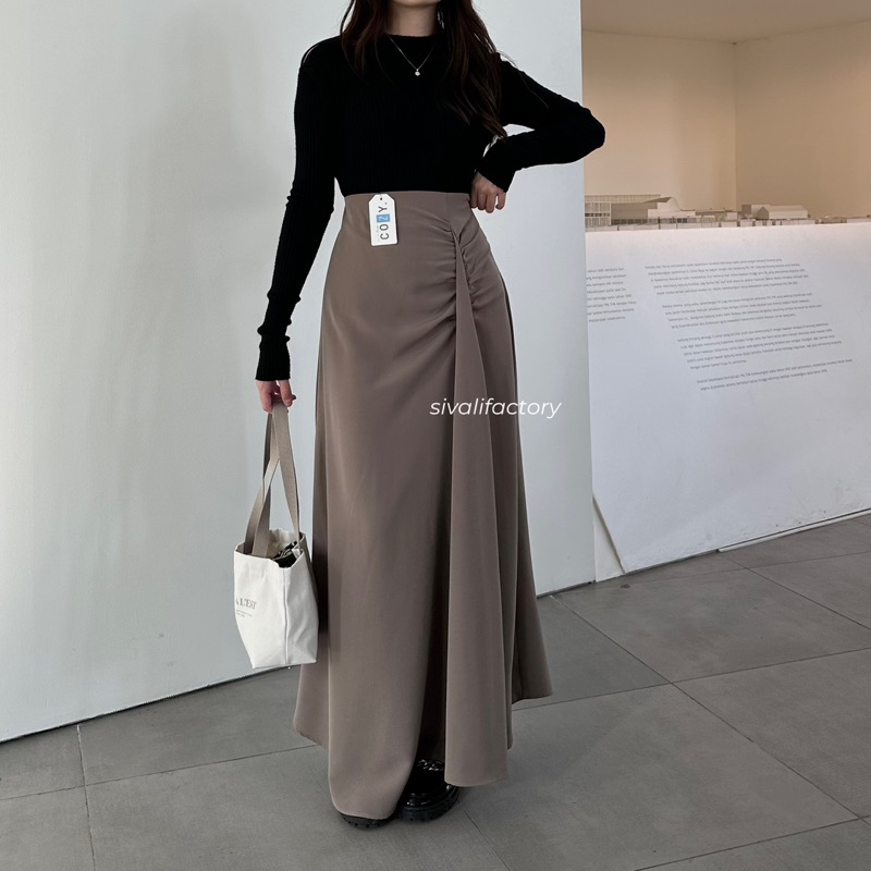 SIVALI Roxen Skirt 801 - Polyester Skirt Anti Kusut - Maxi Korean Loose Skirt - Rok Wanita