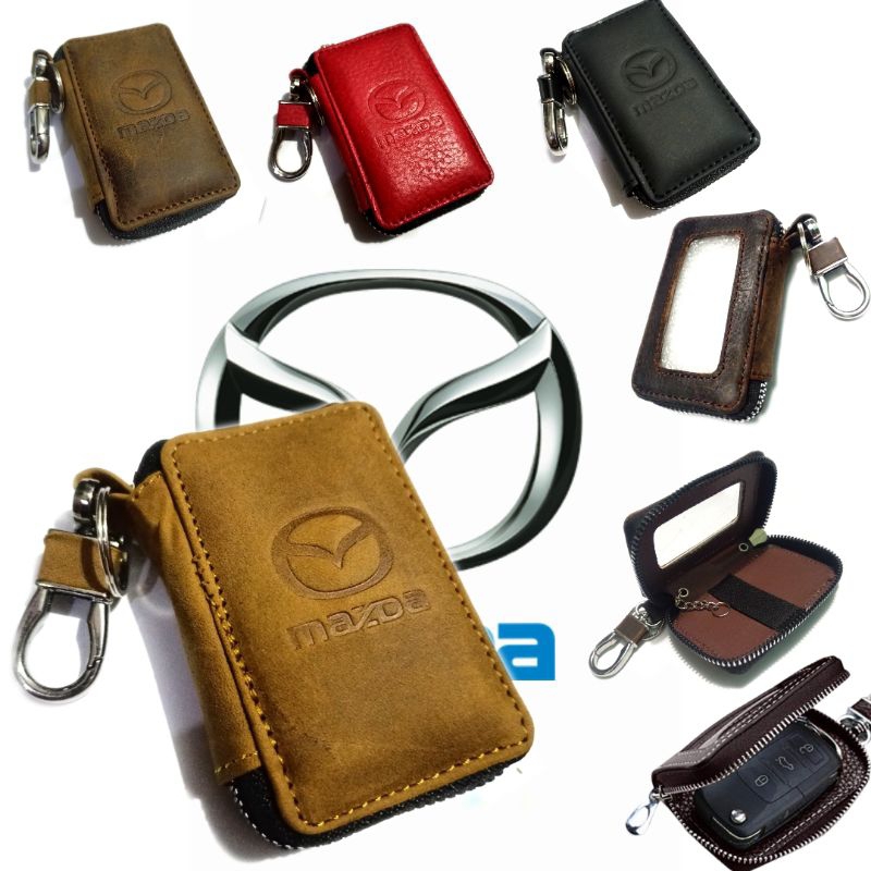 Dompet remote kunci keyless Mazda kulit asli transparan dompet STNK mobil kulit