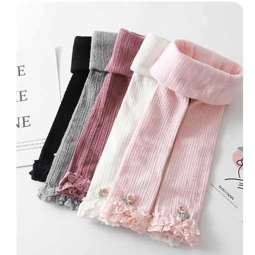 LG18-Legging Anak Perempuan Rajut Import Tebal Ruffle Bunga