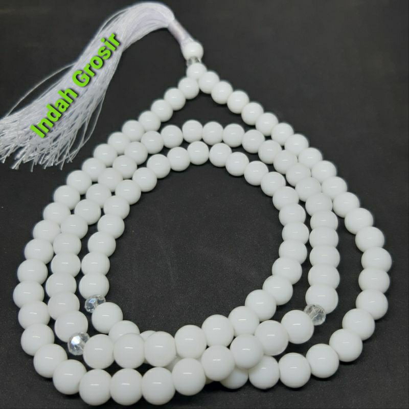 Kalung Tasbih Batu Giok Putih Susu 8mm 108Butir