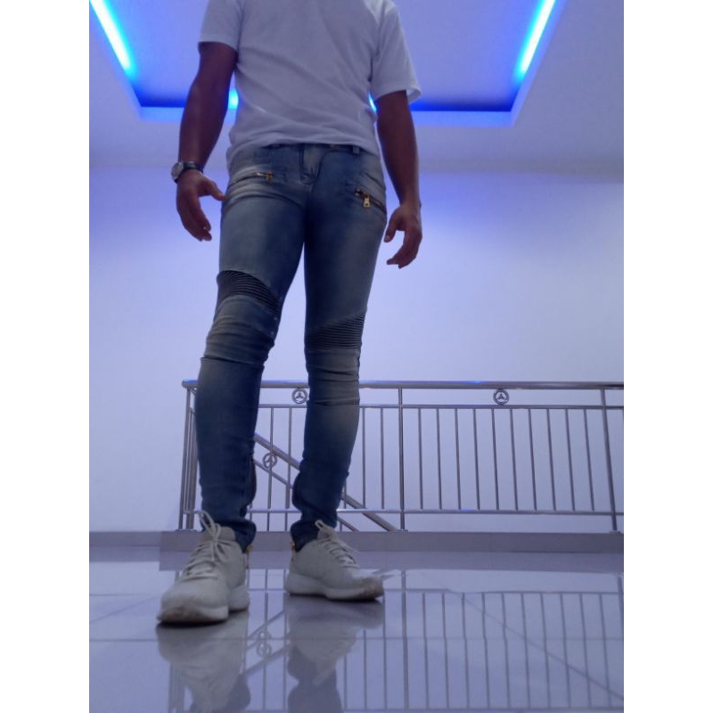 CELANA BALMAIN PARIS BIKER JEANS DENIM ORIGINAL